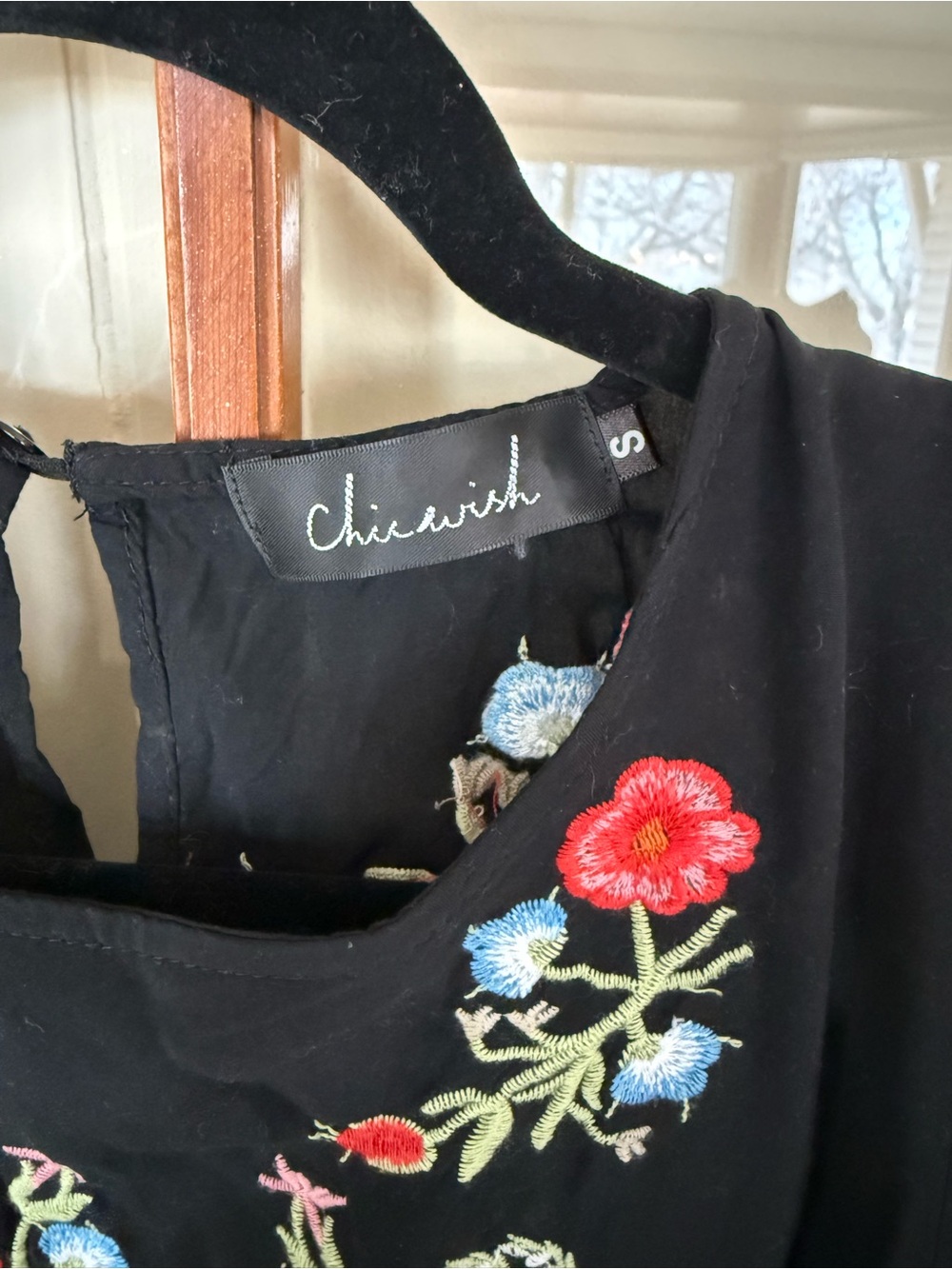 Chicwish Black Floral Embroidery Babydoll Mini Dress Boho Folk Cottagecore Small - Picture 3 of 4